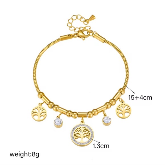 Bracelet 18K Gold Stainless Steel Tree of Life Charm Bracelet - Picture 5 of 15